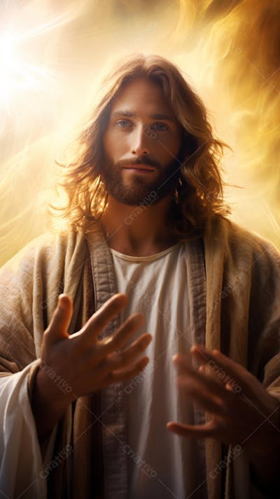 Retrato divino de Jesus com luz radiante ao fundo