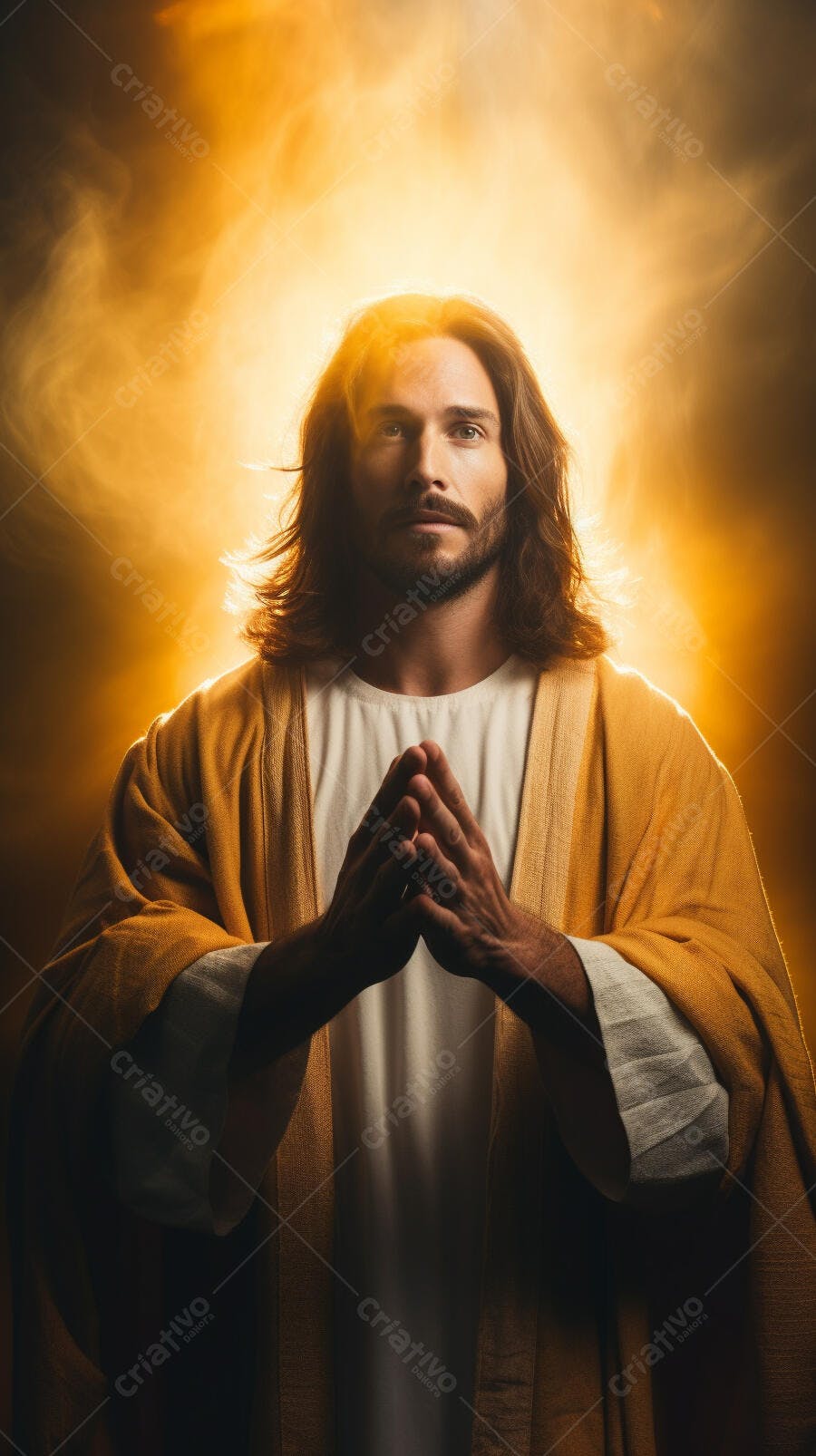 Jesus Cristo em oração fundo dourado
