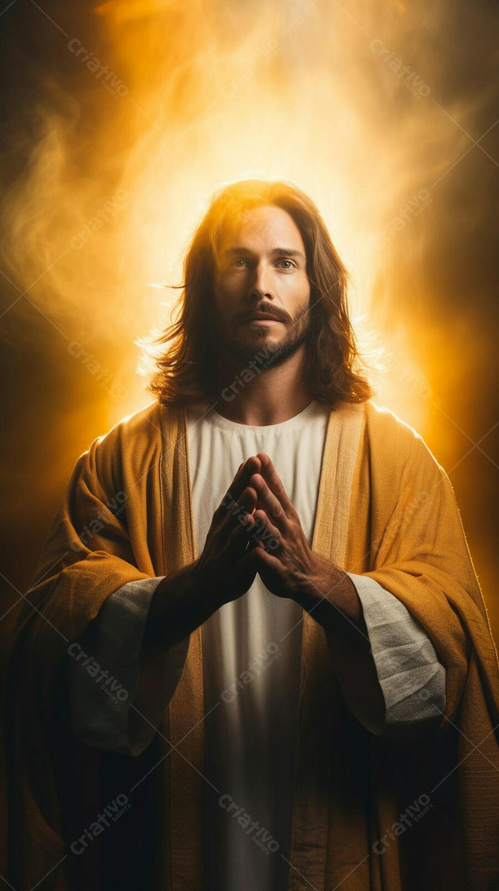 Retrato divino de Jesus com luz radiante ao fundo