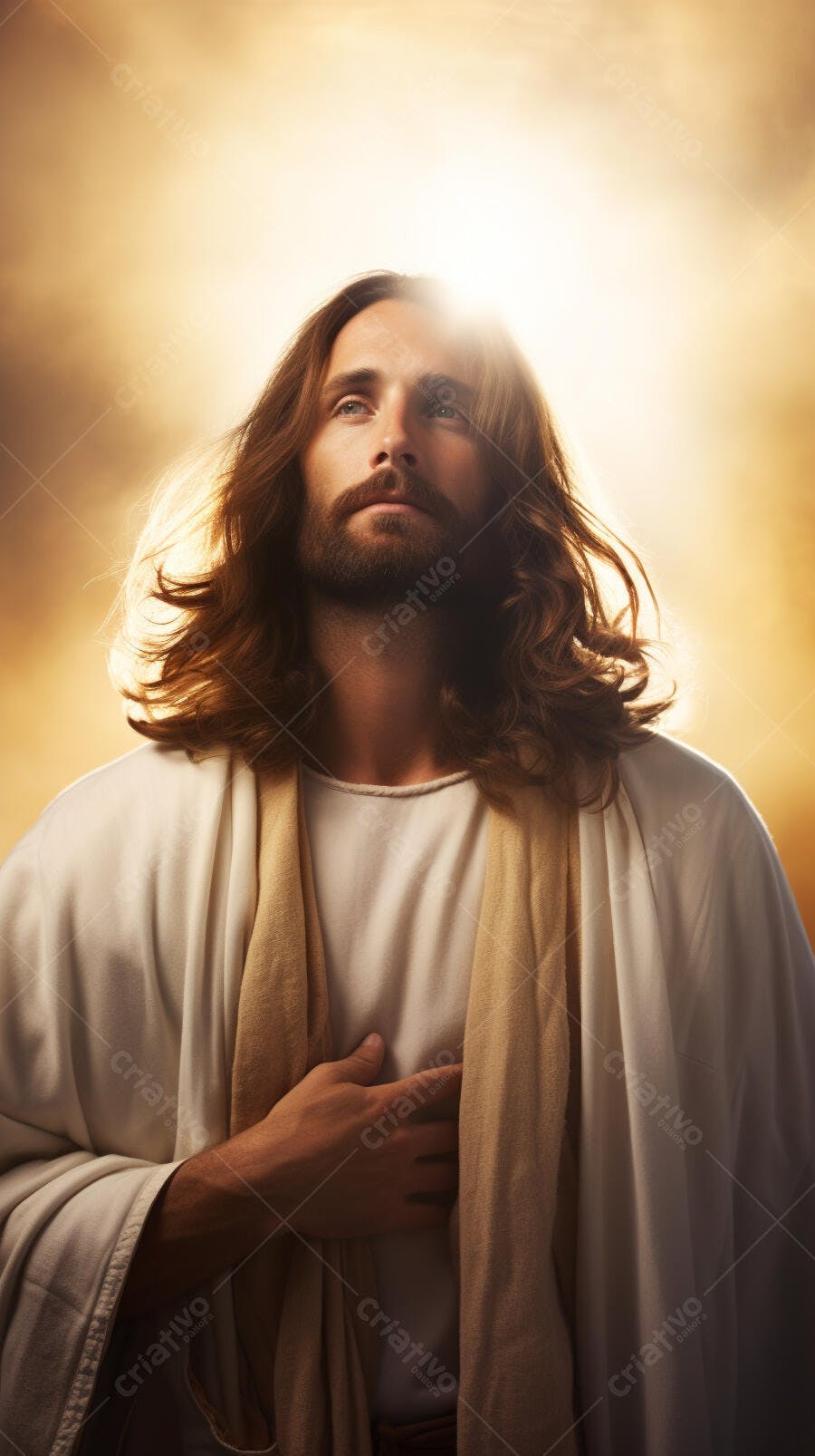 Jesus Cristo em oração tons dourados