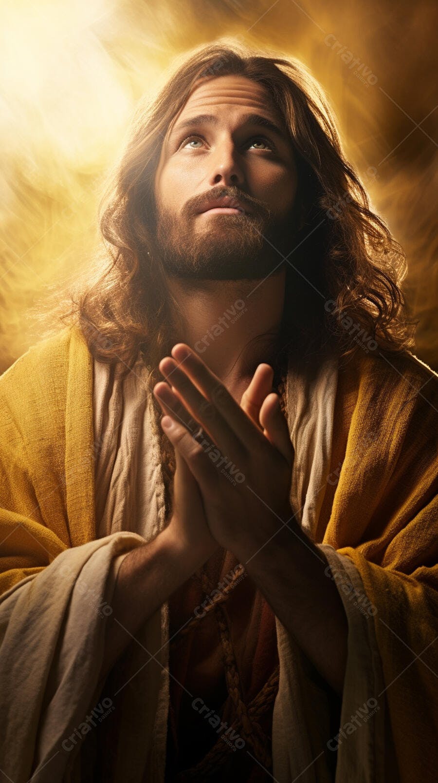 Jesus orando com fé e luz divina