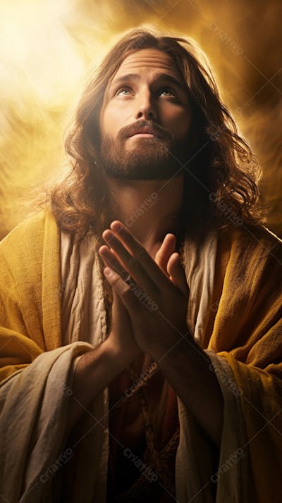 Retrato divino de Jesus com luz radiante ao fundo