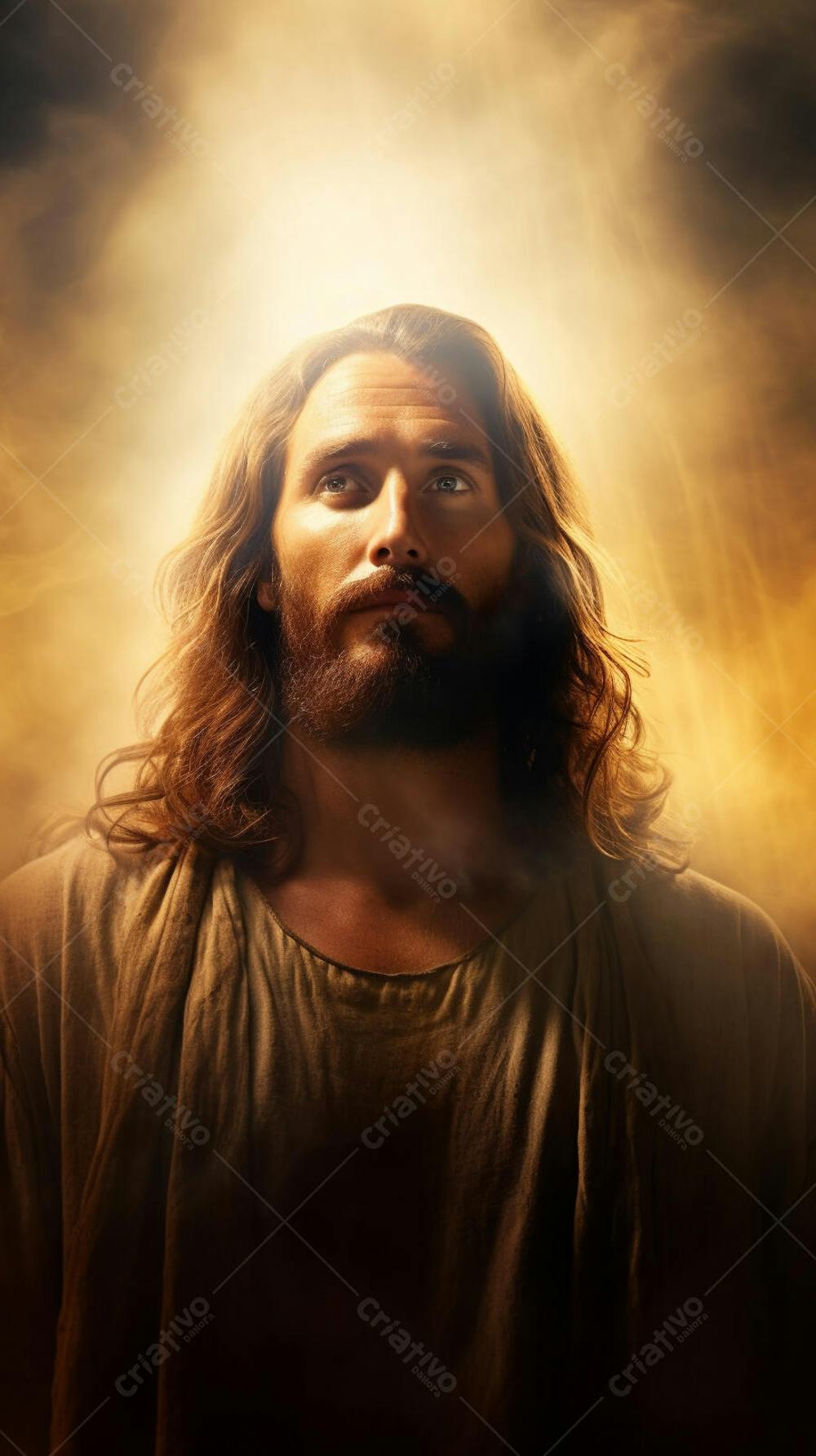 Retrato divino de Jesus com luz radiante ao fundo