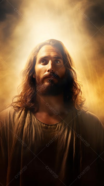 Retrato divino de Jesus com luz radiante ao fundo