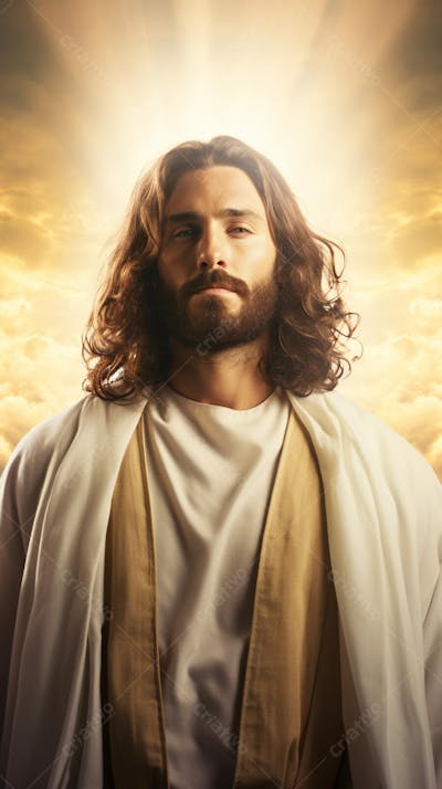 Retrato divino de Jesus com luz radiante ao fundo