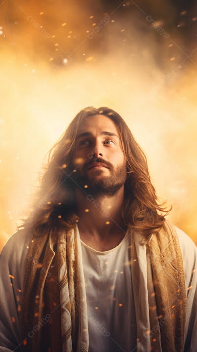 Retrato divino de Jesus com luz radiante ao fundo