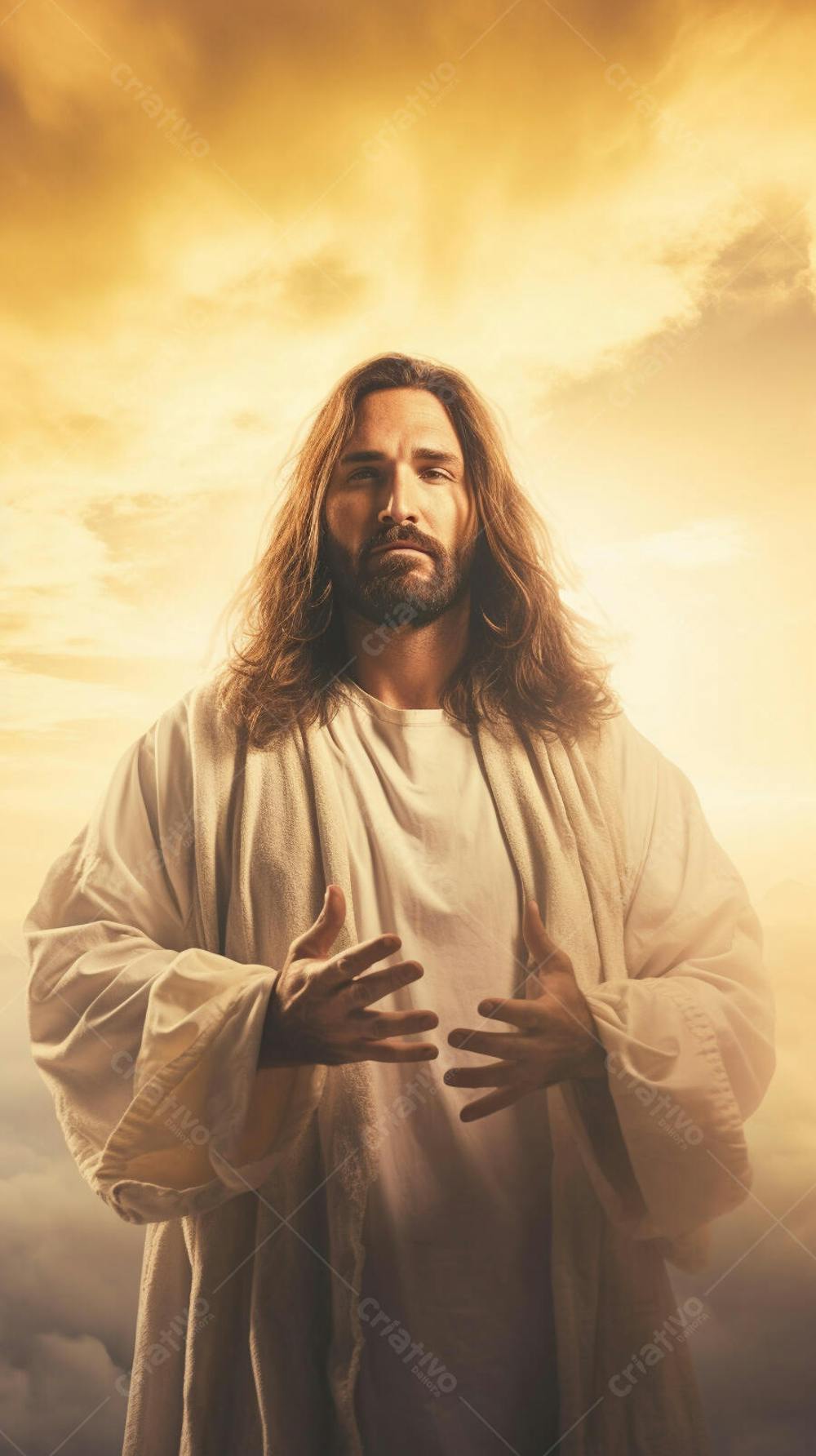 Retrato divino de Jesus com luz radiante ao fundo