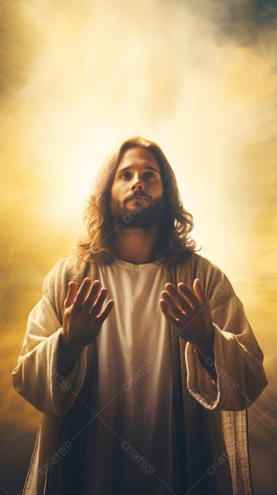 Retrato divino de Jesus com luz radiante ao fundo