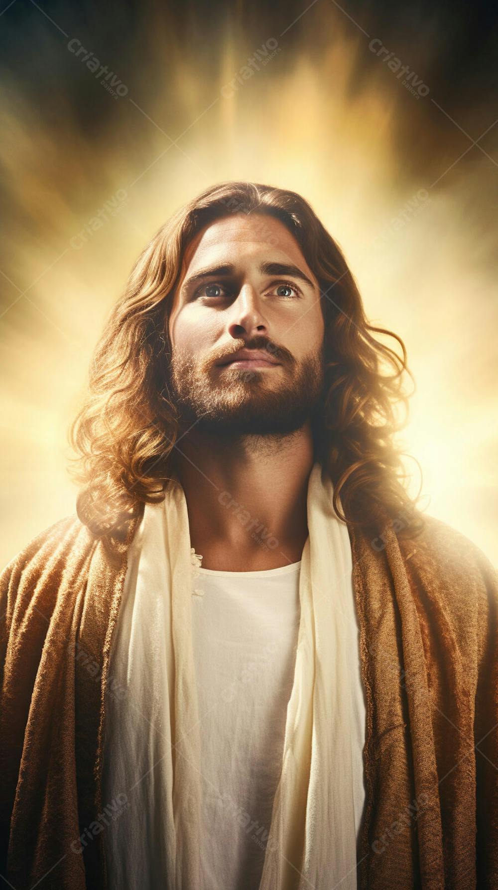 Retrato divino de Jesus com luz radiante ao fundo