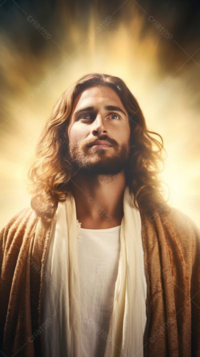 Retrato divino de Jesus com luz radiante ao fundo