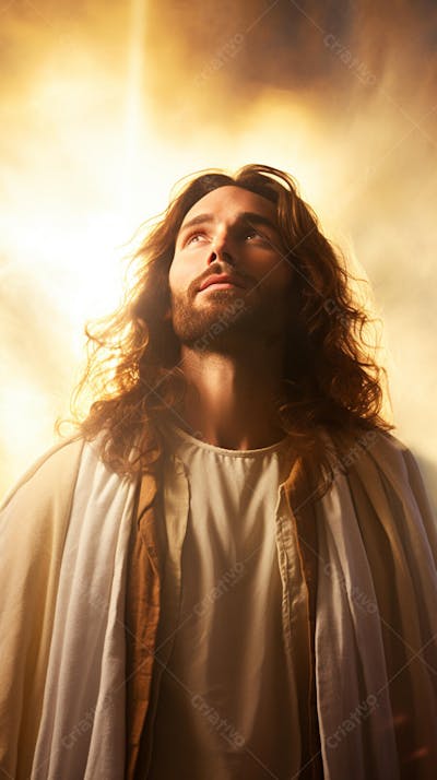 Retrato divino de Jesus com luz radiante ao fundo