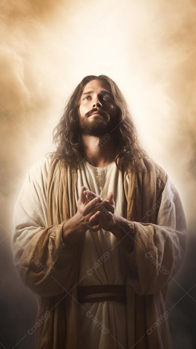 Retrato divino de Jesus com luz radiante ao fundo