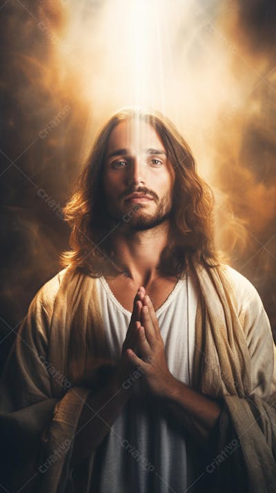 Retrato divino de Jesus com luz radiante ao fundo