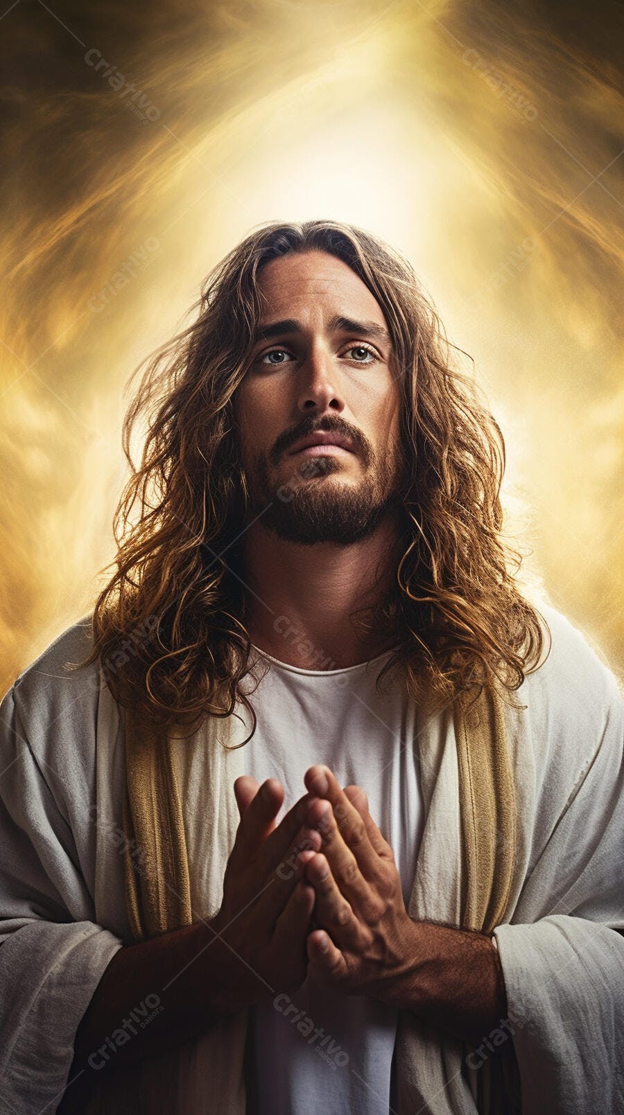Jesus orando fundo dourado