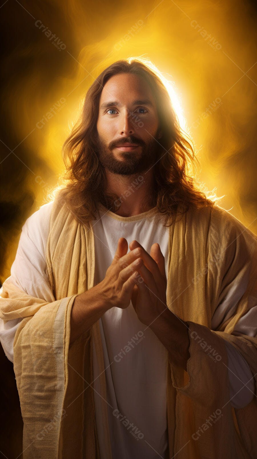 Jesus Cristo em fundo dourado orando