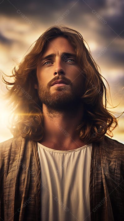 Retrato divino de Jesus com luz radiante ao fundo