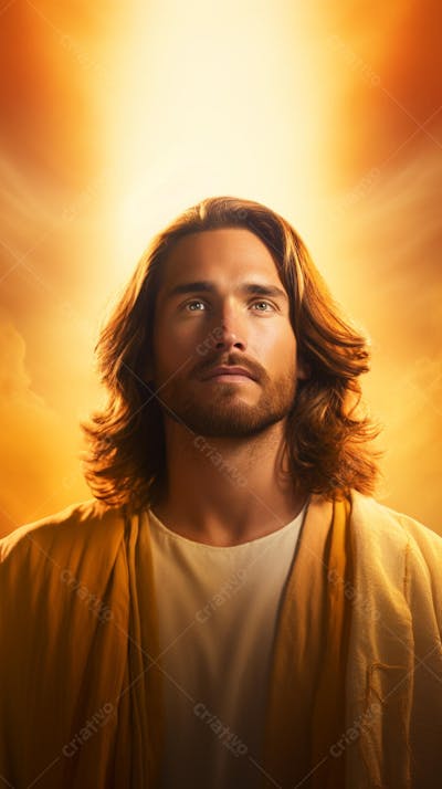 Retrato divino de Jesus com luz radiante ao fundo