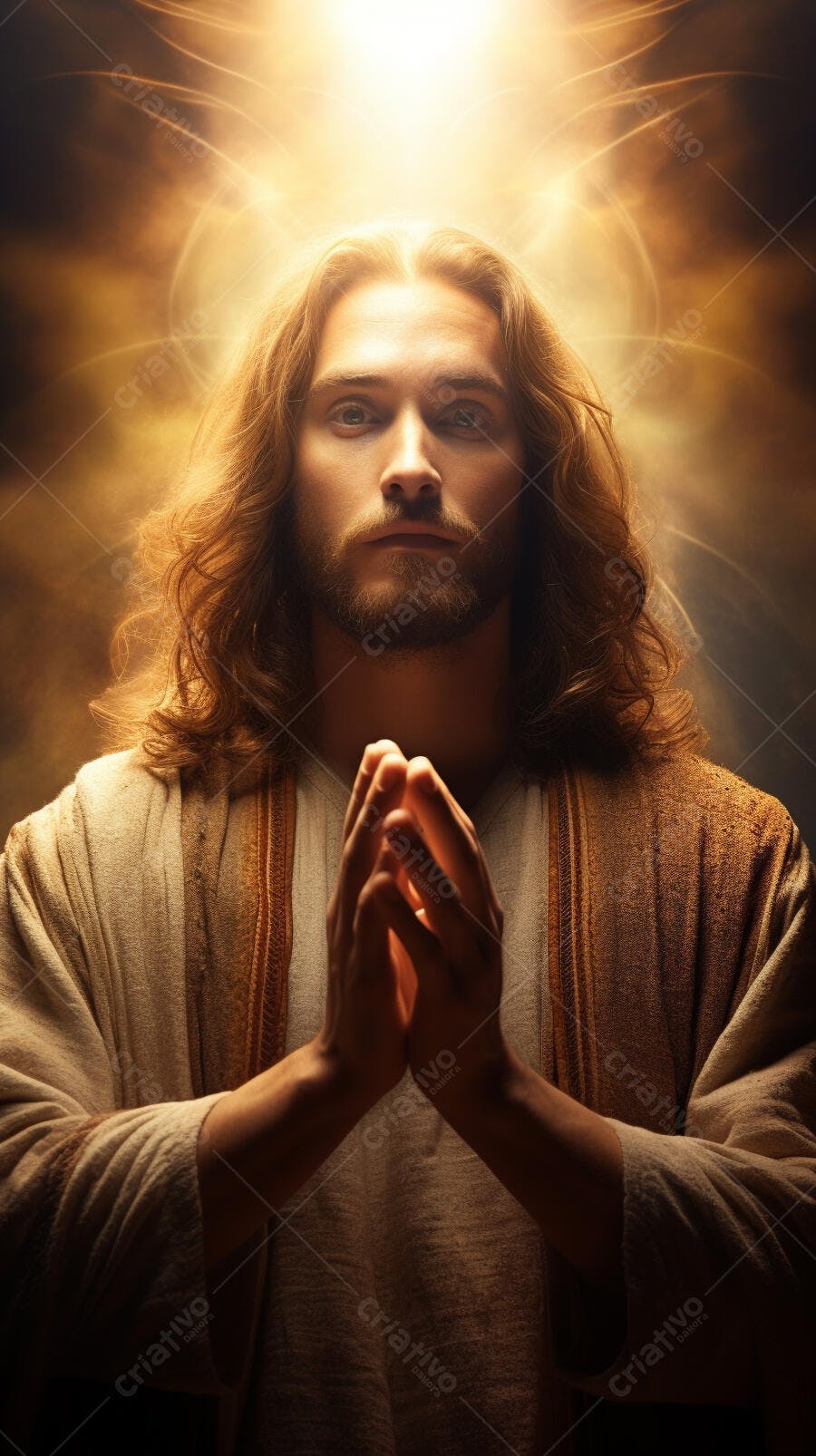 Jesus orando fundo dourado