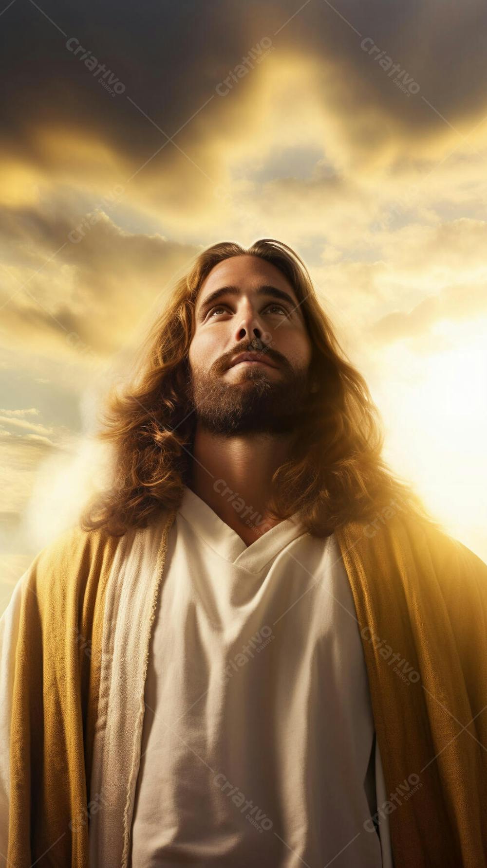 Retrato divino de Jesus com luz radiante ao fundo