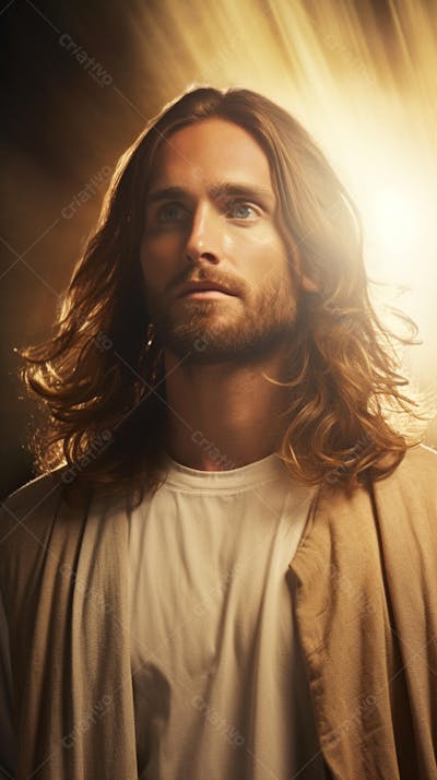 Retrato divino de Jesus com luz radiante ao fundo
