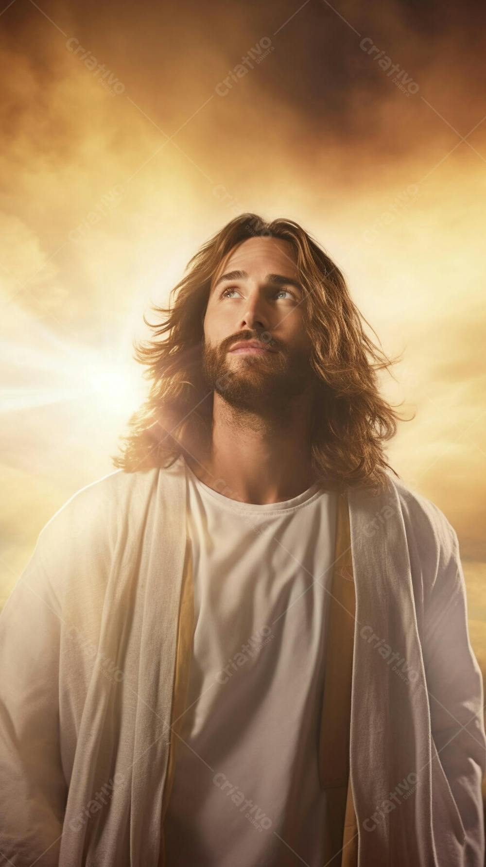 Retrato divino de Jesus com luz radiante ao fundo