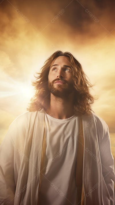 Retrato divino de Jesus com luz radiante ao fundo