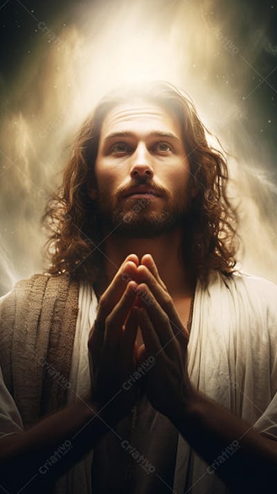 Retrato divino de Jesus com luz radiante ao fundo