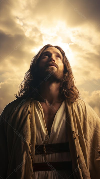 Retrato divino de Jesus com luz radiante ao fundo