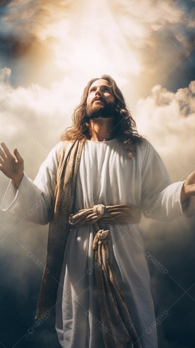 Retrato divino de Jesus com luz radiante ao fundo