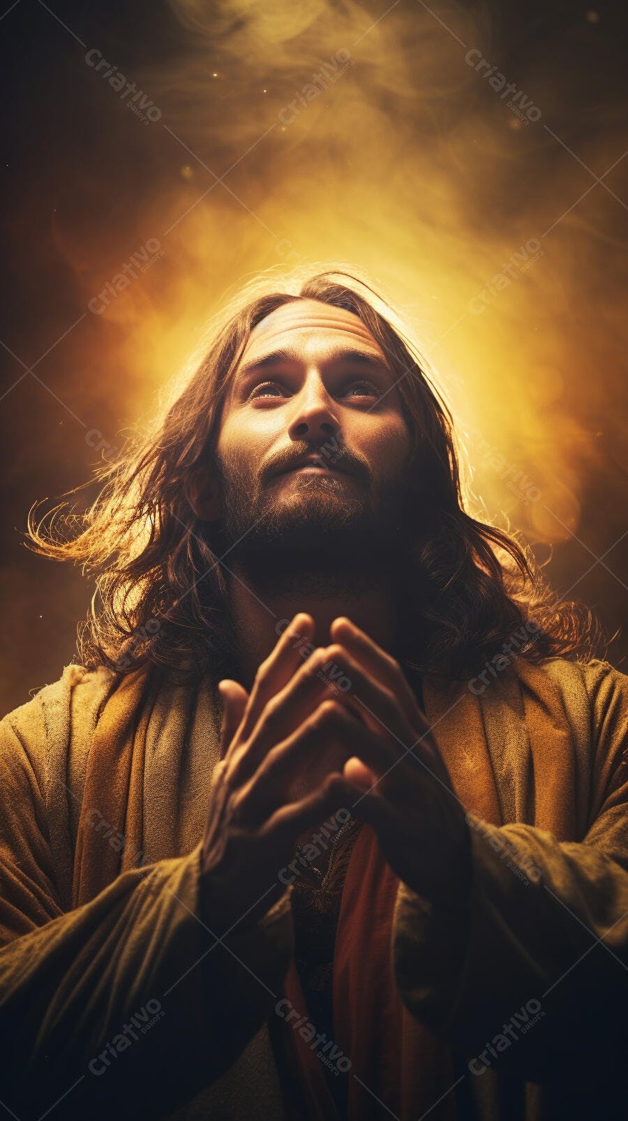 Jesus orando iluminação dourada