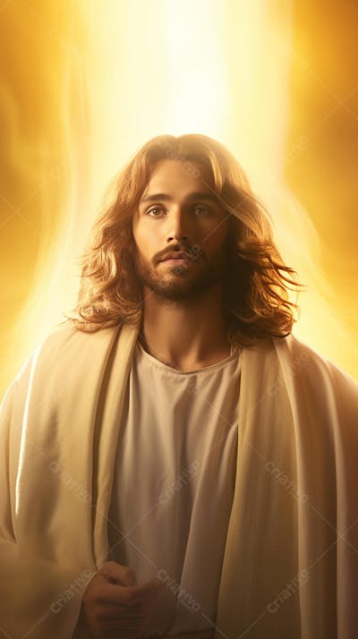 Retrato divino de Jesus com luz radiante ao fundo