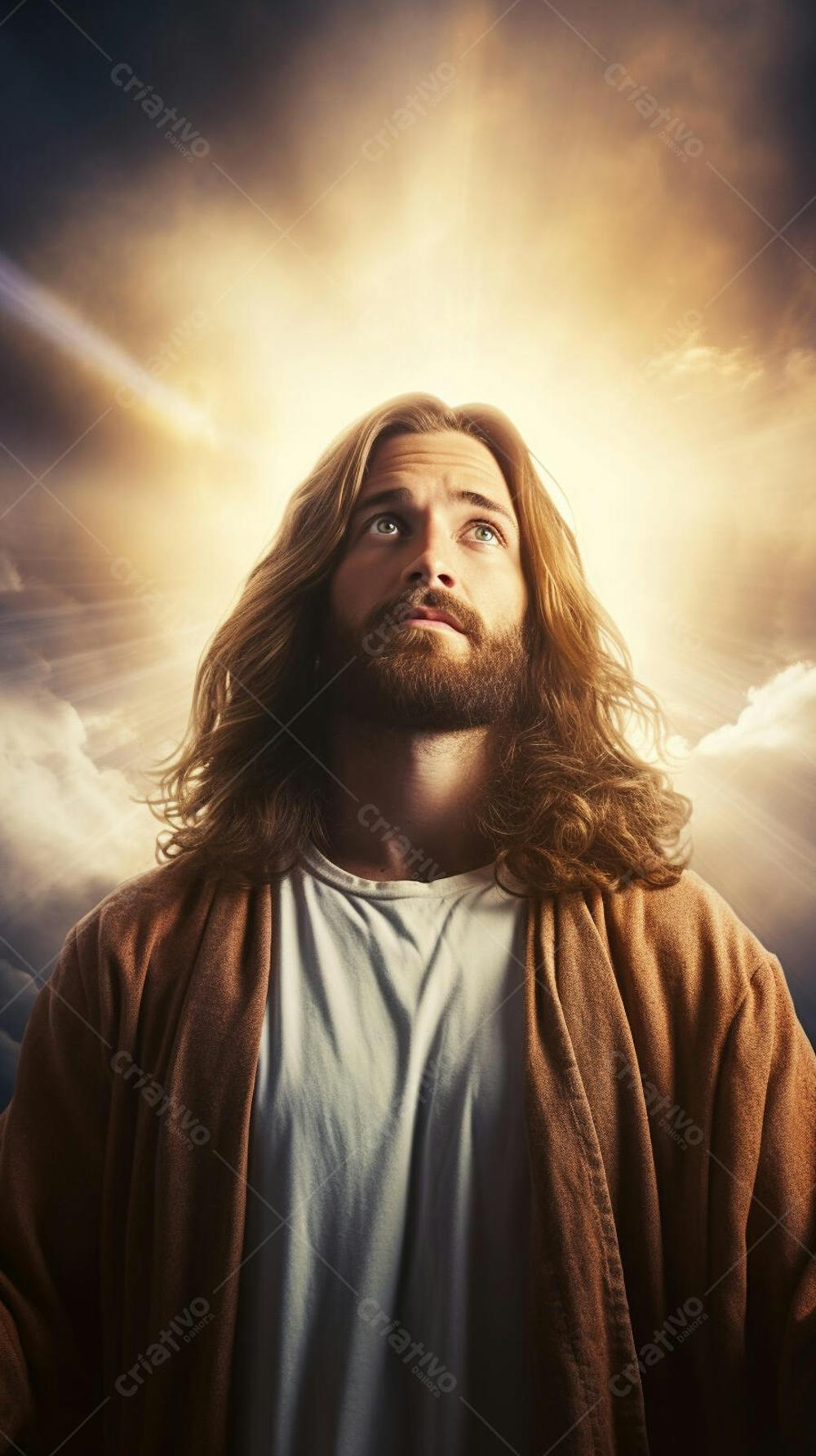 Retrato divino de Jesus com luz radiante ao fundo
