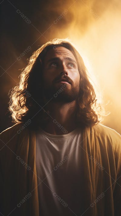 Retrato divino de Jesus com luz radiante ao fundo