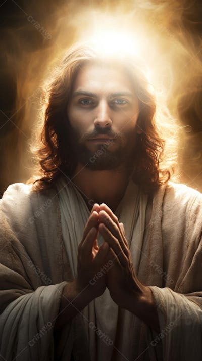 Retrato divino de Jesus com luz radiante ao fundo