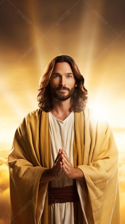Retrato divino de Jesus com luz radiante ao fundo