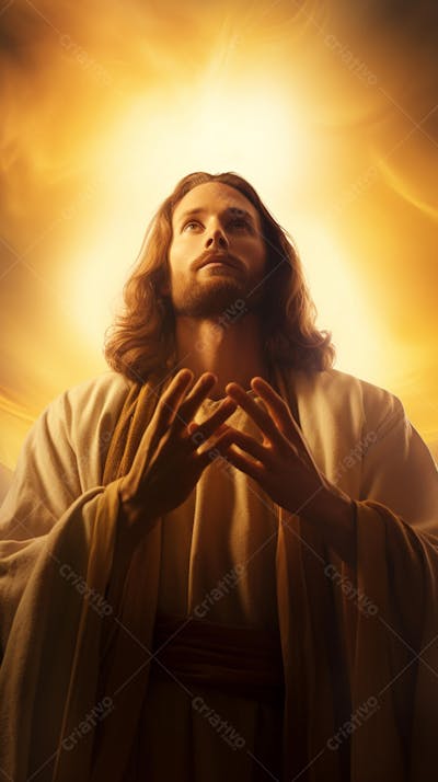 Retrato divino de Jesus com luz radiante ao fundo