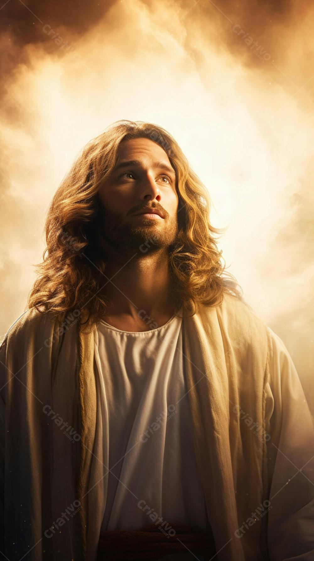 Retrato divino de Jesus com luz radiante ao fundo