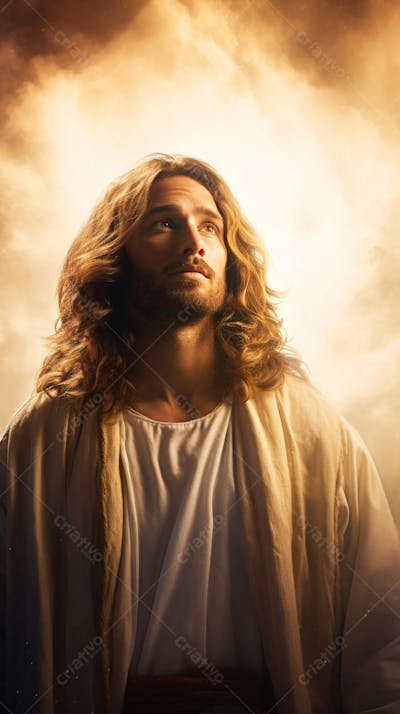 Retrato divino de Jesus com luz radiante ao fundo
