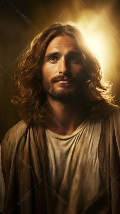 Retrato divino de Jesus com luz radiante ao fundo