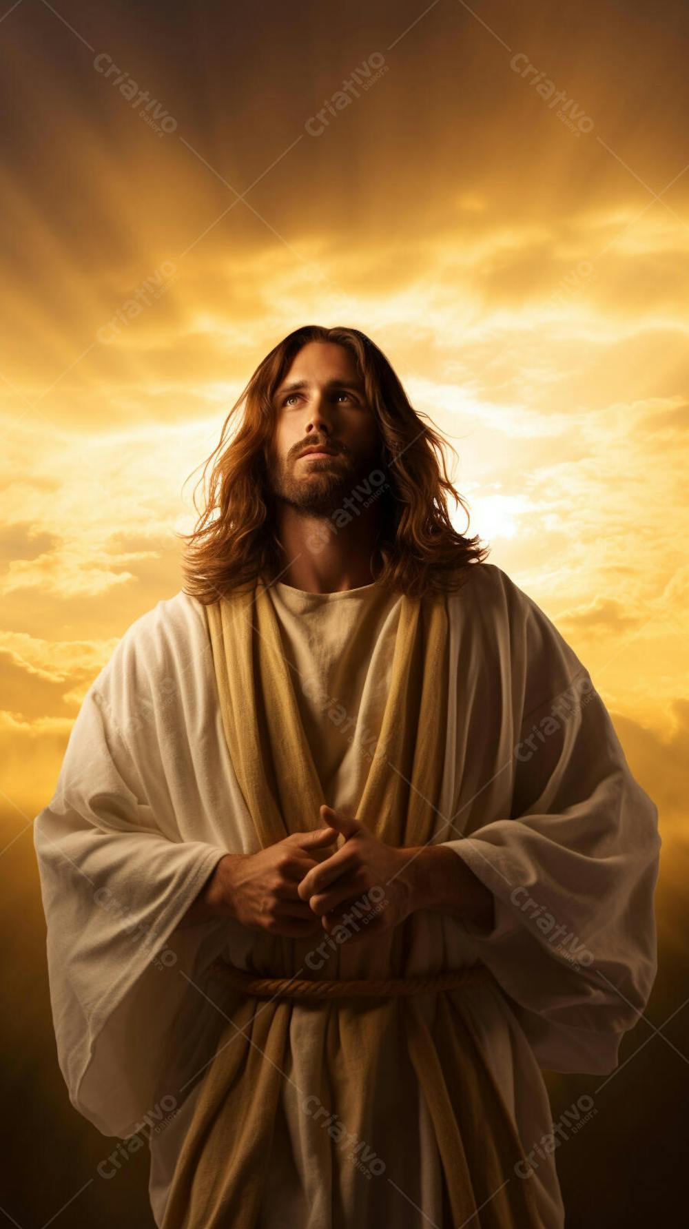 Retrato divino de Jesus com luz radiante ao fundo