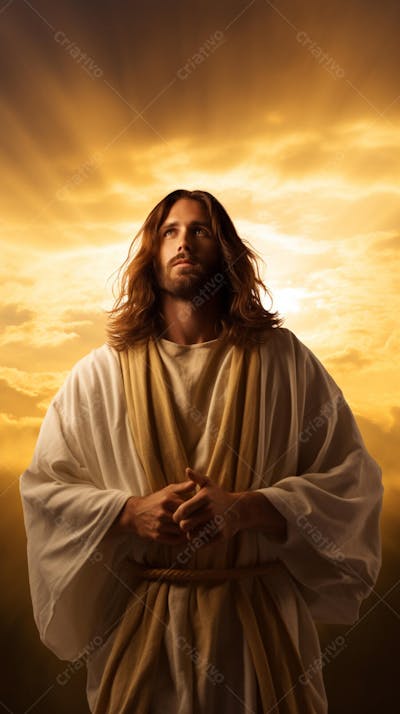 Retrato divino de Jesus com luz radiante ao fundo
