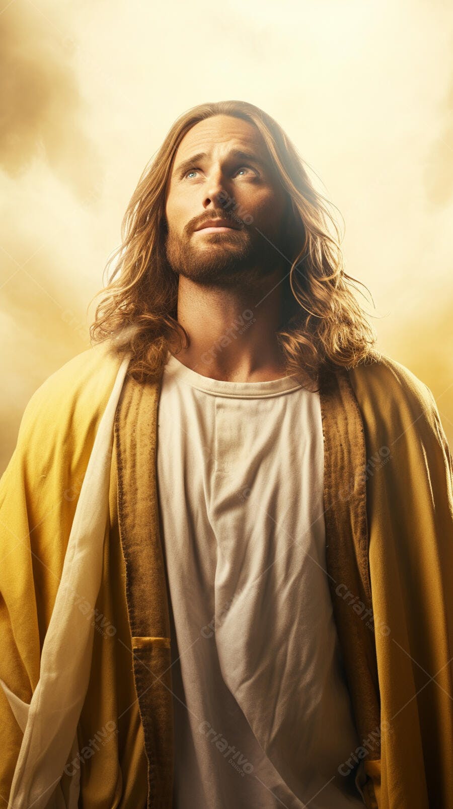 Jesus Cristo olhar para cima fundo dourado