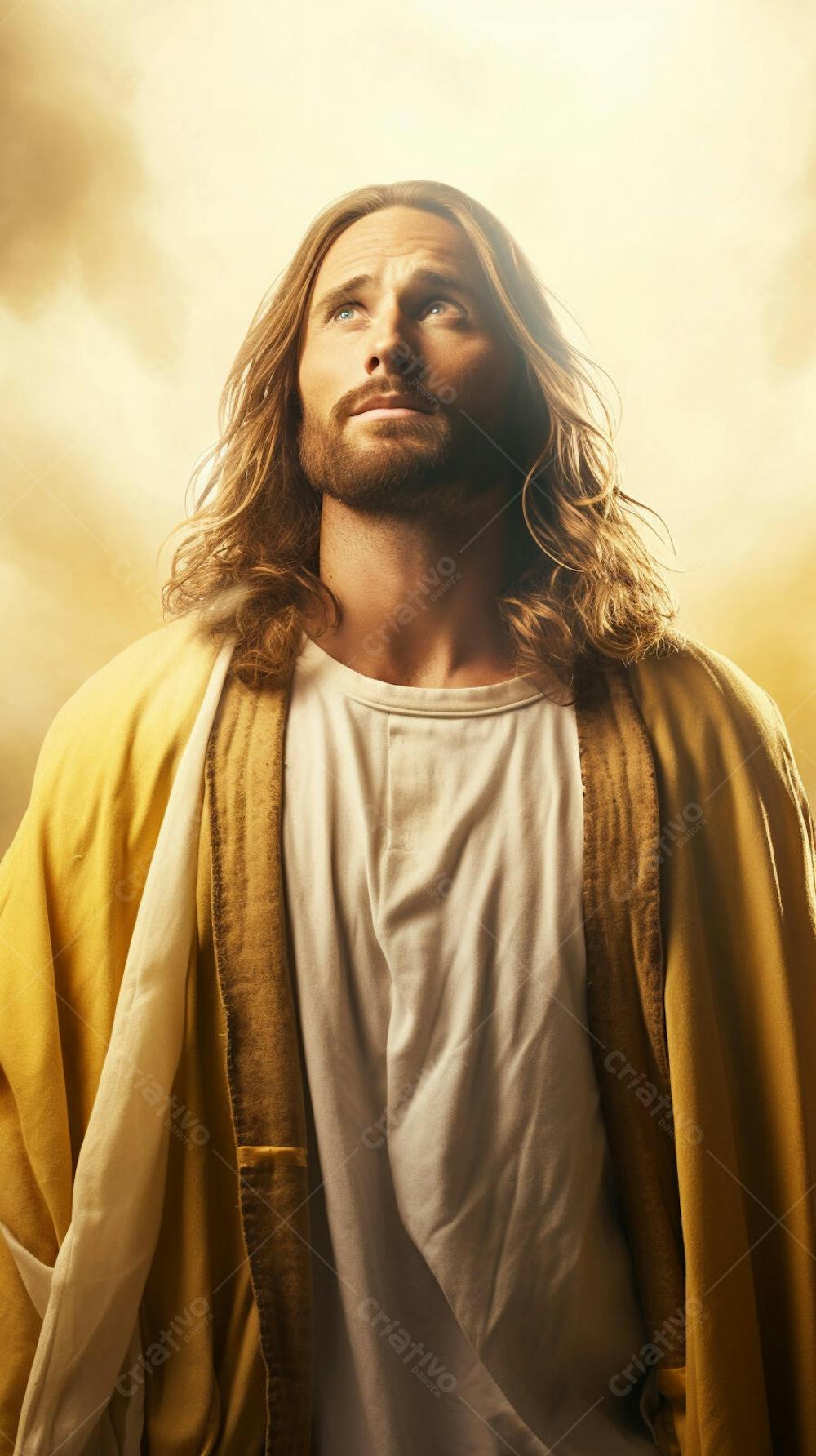 Retrato divino de Jesus com luz radiante ao fundo