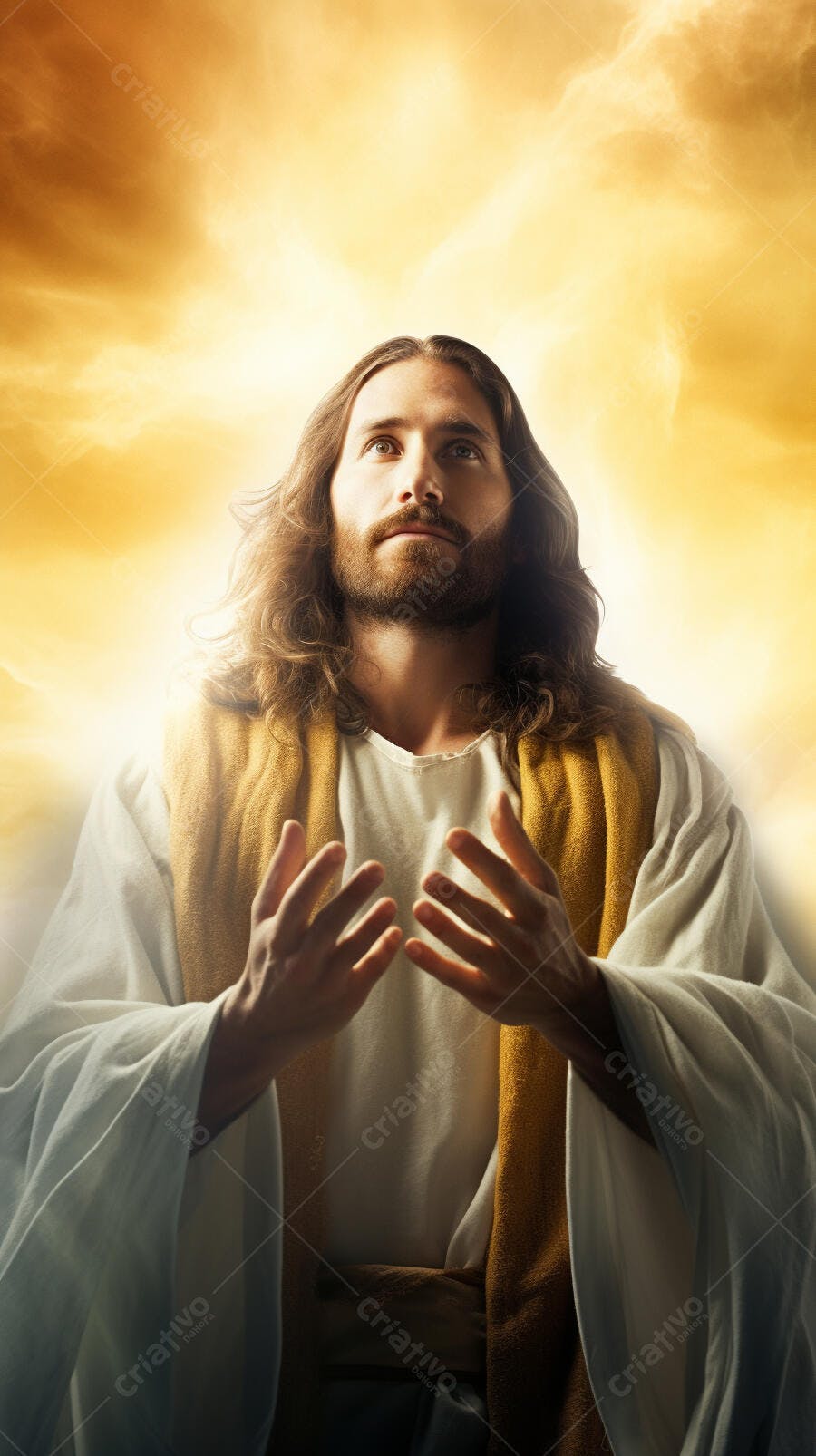 Jesus orando com fundo dourado