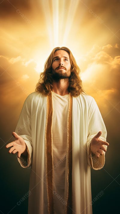 Retrato divino de Jesus com luz radiante ao fundo