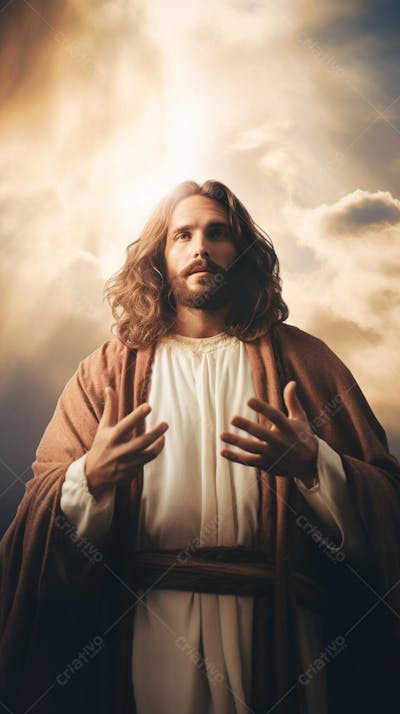 Retrato divino de Jesus com luz radiante ao fundo