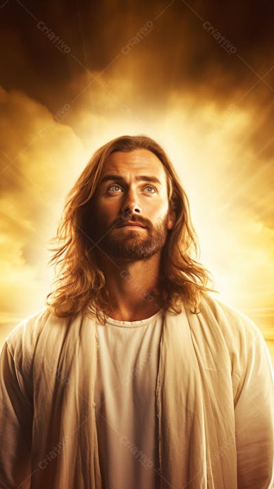 Retrato divino de Jesus com luz radiante ao fundo