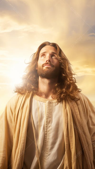 Retrato divino de Jesus com luz radiante ao fundo