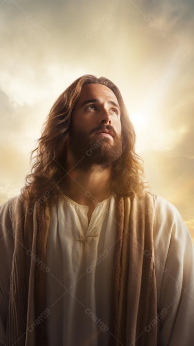 Retrato divino de Jesus com luz radiante ao fundo
