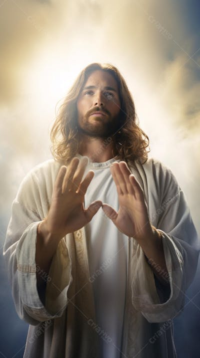 Retrato divino de Jesus com luz radiante ao fundo